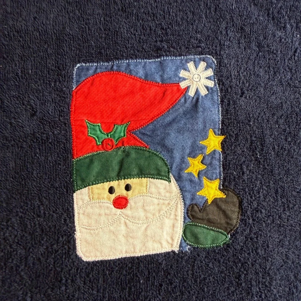 Navy Blue Santa Claus Christmas Hand Towels Set of 2 Holiday Decor Applique